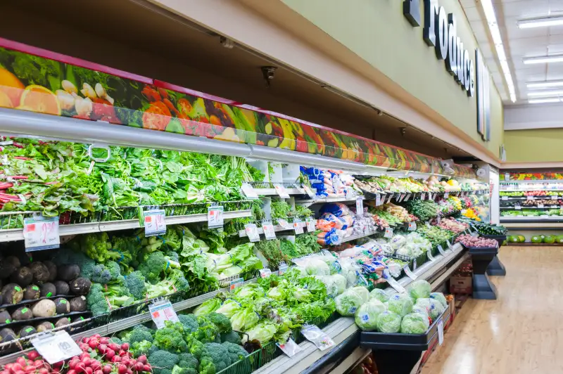 Vegetables stacked in supermarket