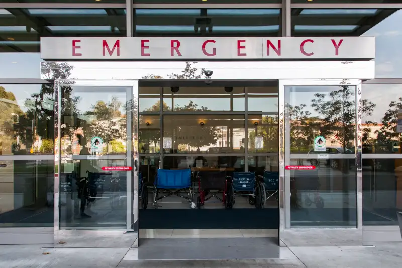 Sliding doors of emergency room in hospital