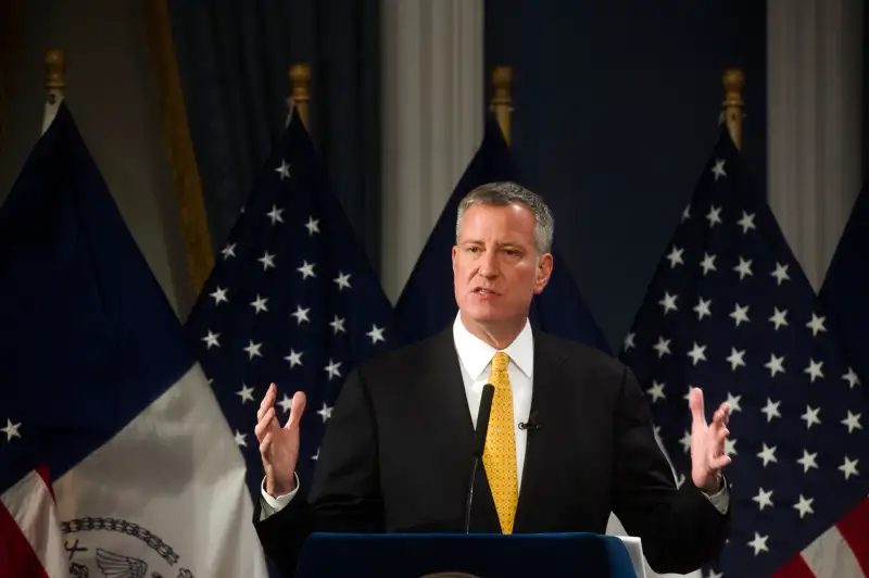 New York City Mayor Bill de Blasio speaks at City Hall in New York January 21, 2016.