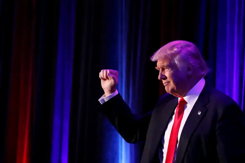 Republican presidential nominee Donald Trump arrives for his election night rally at the New York Hilton Midtown in Manhattan, New York, U.S., November 9, 2016.