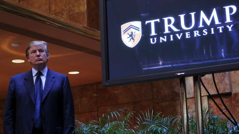 Real estate mogul Donald Trump holds a media conference announcing the establishment of Trump University May 23, 2005 in New York City.
