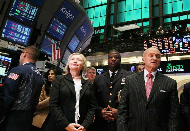 Hillary Clinton, Giuliani, And Other New York Leaders Ring Opening Bell At New York Stock Exchange