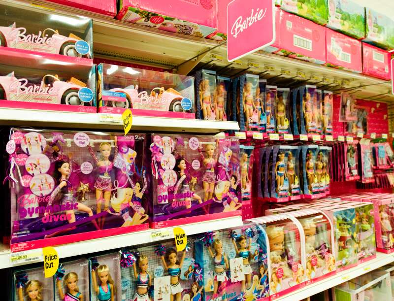 Barbie doll section of a toy store