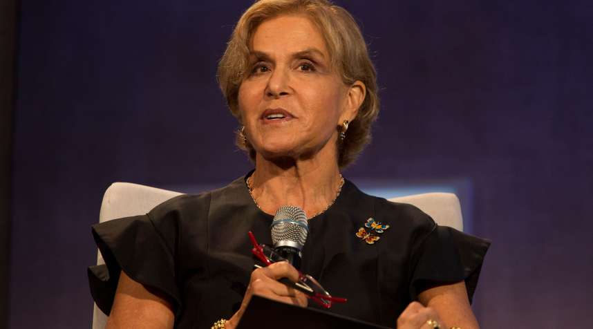 Judith Rodin, president of The Rockefeller Foundation, speaks during the annual meeting of the Clinton Global Initiative in New York.