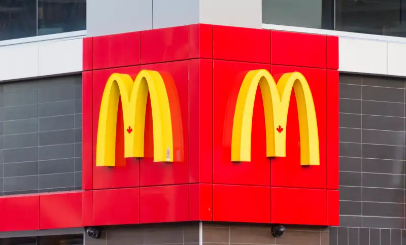 McDonald's logo outside the McCafe restaurant.McCafe is a