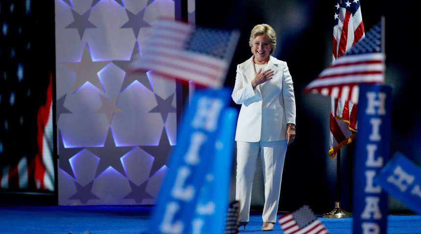 Hillary Clinton on stage at the Democratic National Convention.