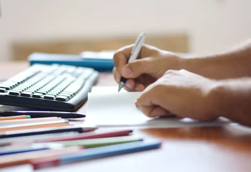 Man working at desk.