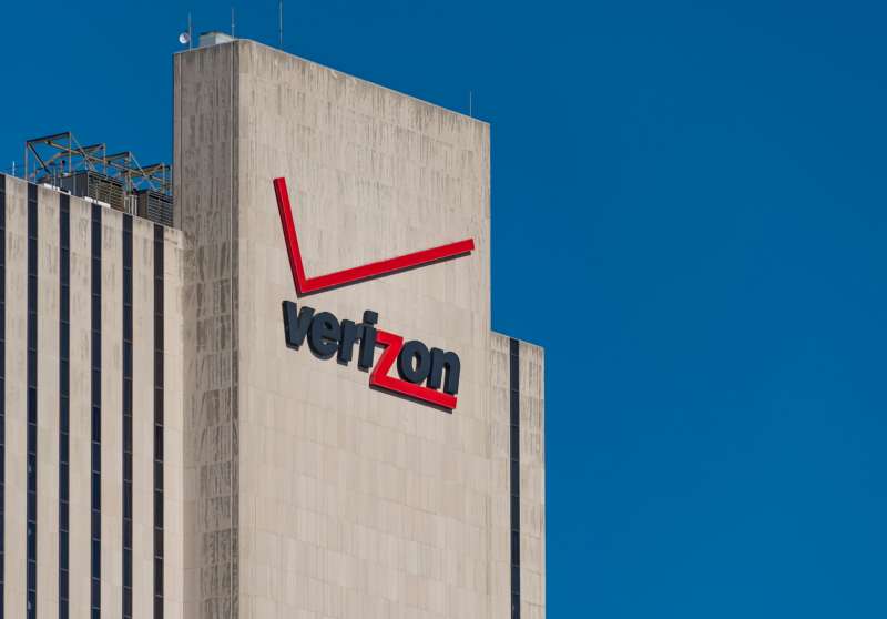 Verizon signage and logo on its building at 375 pearl street, New York city.