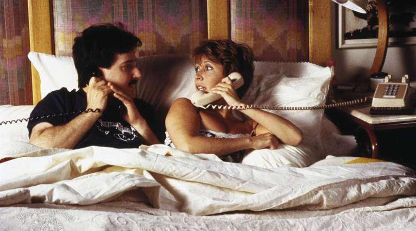 Bruno Kirby and Carrie Fisher in When Harry Met Sally, filmed in 1989.