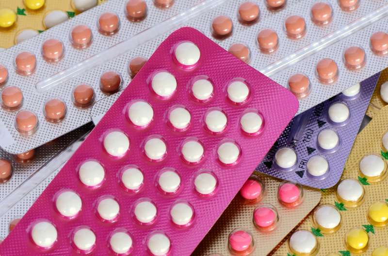Colorful oral contraceptive pill both 21 and 28 tablets strips.
