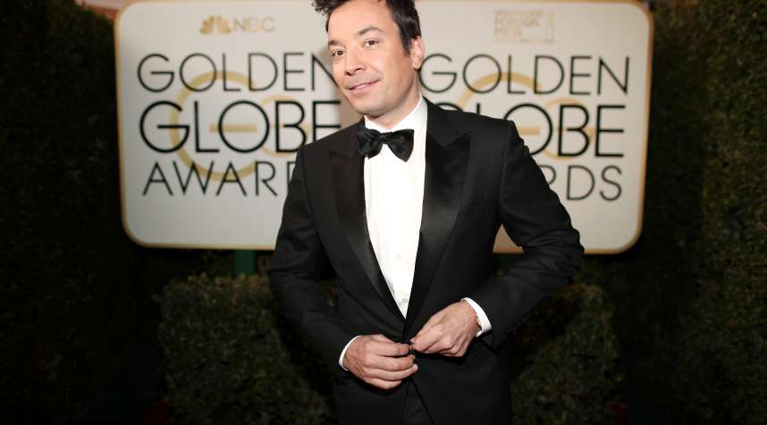 Host Jimmy Fallon arrives to the 74th Annual Golden Globe Awards