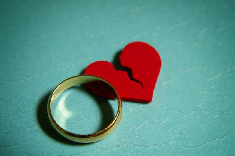 A wedding ring and broken heart representing divorce