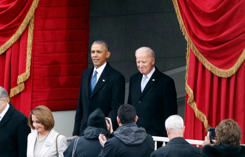 Barack Obama and Joe Biden attend the inauguration ceremonies to swear in Donald Trump as the 45th president of the United States at the U.S. Capitol in Washington