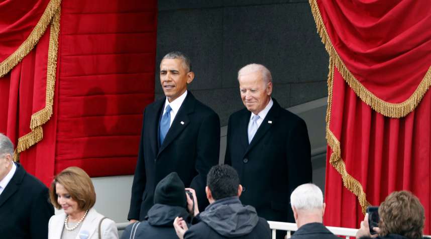 Obama and Biden attend the inauguration ceremonies to swear in Donald Trump as the 45th president of the United States at the U.S. Capitol on Jan. 20, 2017.
