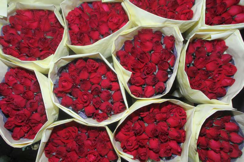 A bouquet of  red roses  for sale before the Valentines Day