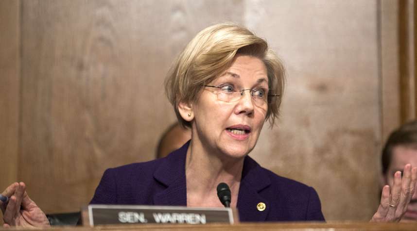 Senator Elizabeth Warren, a Democrat from Massachusetts, speaks during a Senate Health, Education, and Labor Committee confirmation hearing for Betsy DeVos, secretary of education nominee for U.S. President-elect Donald Trump, not pictured, in Washington, D.C., U.S., on Tuesday, Jan. 17, 2017.