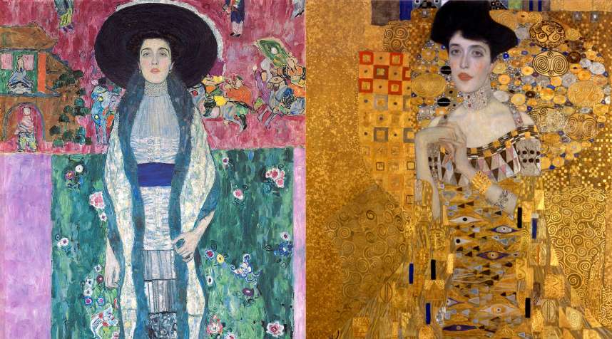 Portrait of Adele Bloch-Bauer II (left) and Portrait of Adele Bloch-Bauer I by Gustav Klimt.