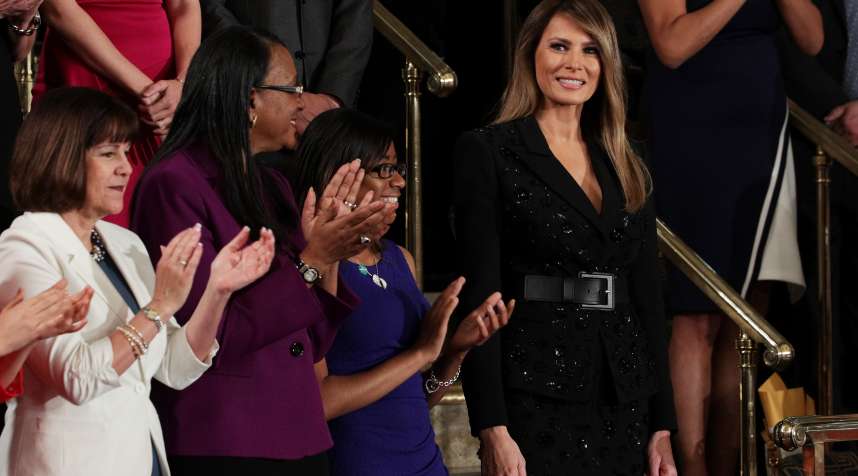 First lady Melania Trump arrives to a joint session of the Congress with U.S. President Donald Trump on Feb. 28, 2017 in Washington.
