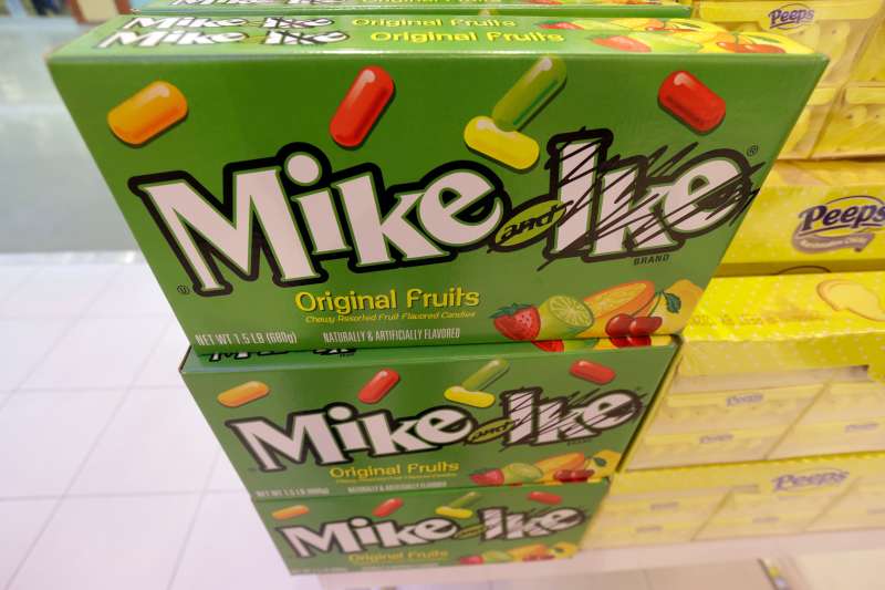 Shown are boxes of Mike and Ike candy at the Peeps &amp; Company store on Wednesday, Feb. 13, 2013, in Bethlehem, Pa. (AP Photo/Matt Rourke)