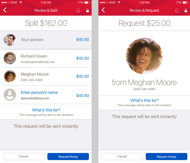 Bank of America's app with new  Zelle  capabilities.