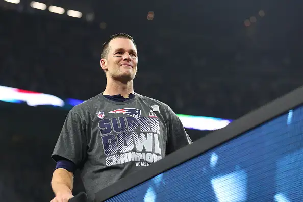 Tom Brady #12 of the New England Patriots celebrates after winning Super Bowl 51 against the Atlanta Falcons at NRG Stadium on February 5, 2017 in Houston, Texas. The New England Patriots defeated the Atlanta Falcons 34-28.