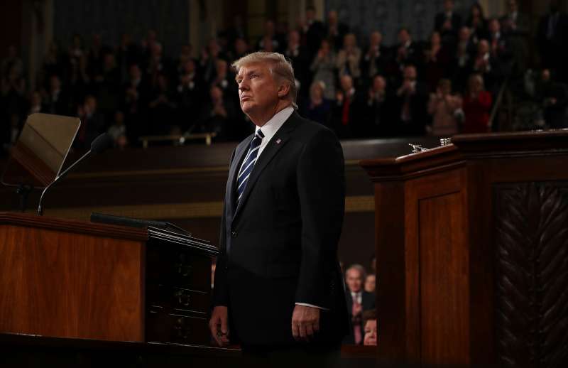 U.S. President Donald J. Trump delivers his first address to a joint session of Congress  on February 28.