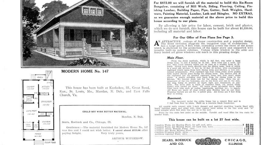 Sears sold a variety of plans and materials for houses, including Modern Home No.147, available for $872 in 1913.