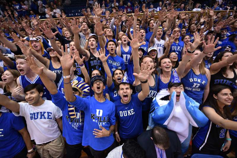 Cameron Crazies and fans of the Duke Blue Devils cheer prior to their game against the Wake Forest Demon Deacons at Cameron Indoor Stadium on February 18, 2017 in Durham, North Carolina. Duke won 99-94.