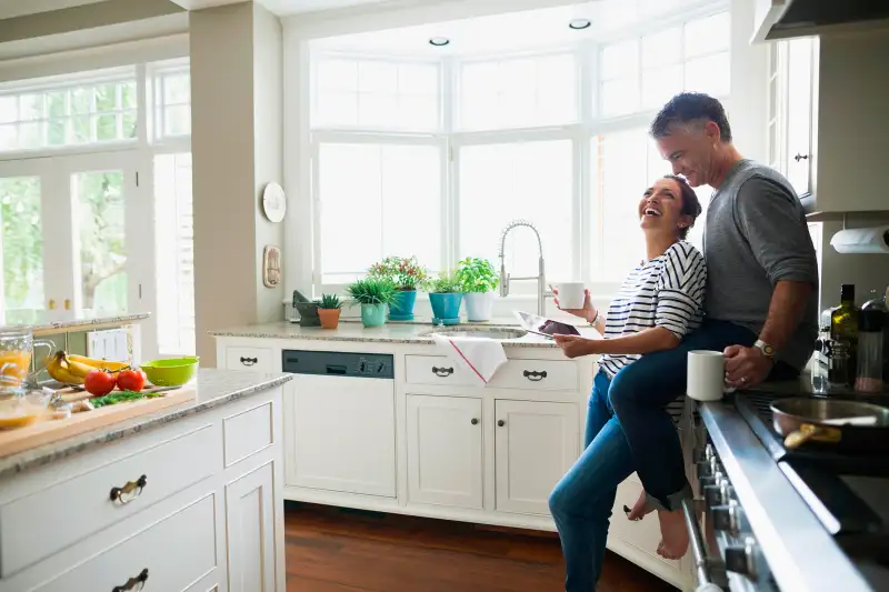 middle-aged couple in kitchen