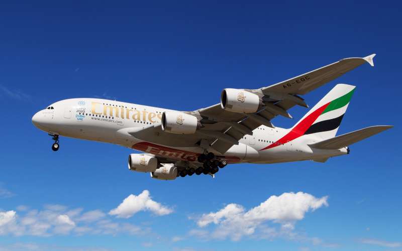 Emirates Airbus A380 landing