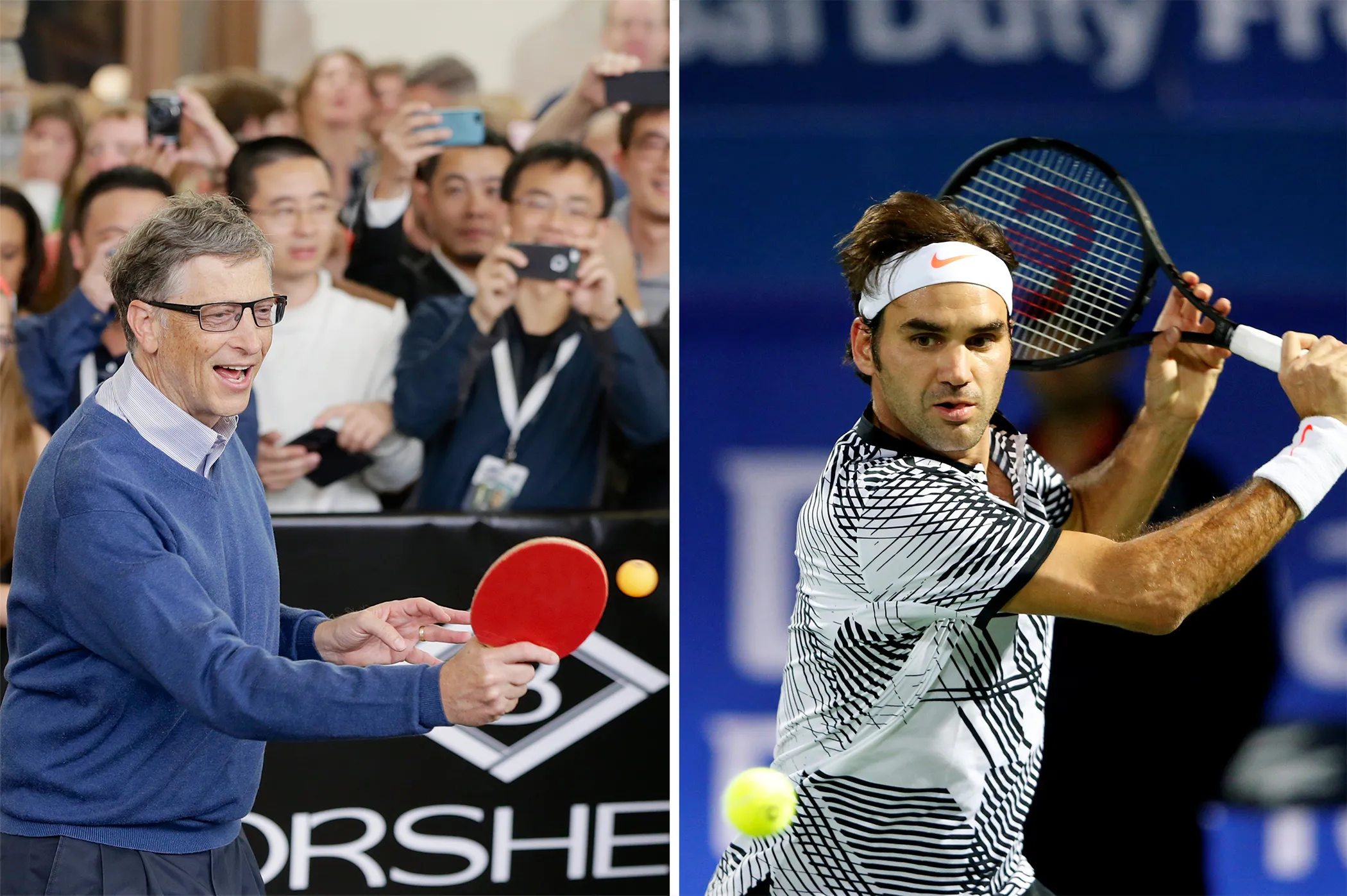 Bill Gates And Roger Federer Play Tennis Match For Charity Money