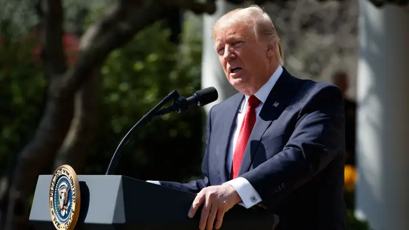 President Donald Trump speaks in the Rose Garden of the White House in Washington,, Monday, April 10, 2017.