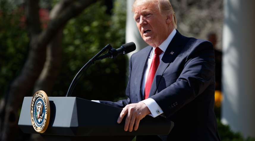 President Donald Trump speaks in the Rose Garden of the White House in Washington,, Monday, April 10, 2017.