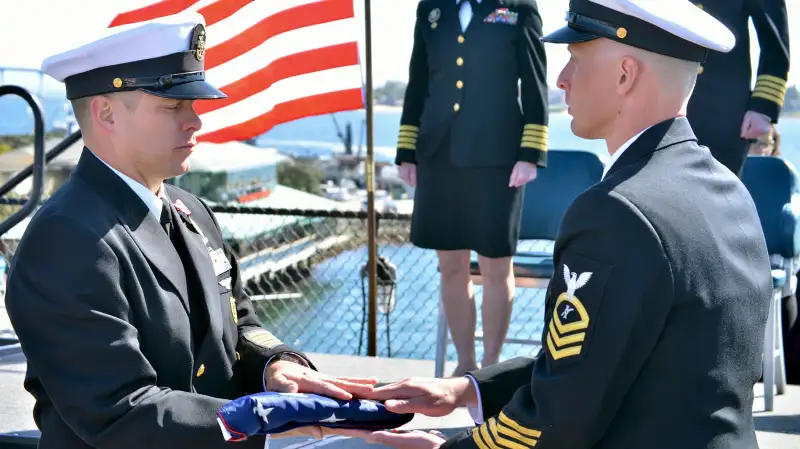 Senior Chief Legalman Shannon W. Miller retired after 23 years during a ceremony aboard USS Midway (CV-41) in San Diego.