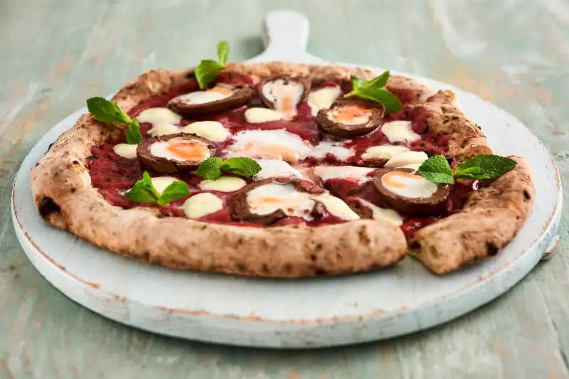 The limited edition  Fior-egg-tina  Cadbury Egg Pizza by Crust Bros.