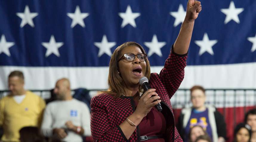 NYC Public Advocate Letitia James speaks to Hillary Clinton's supporters.