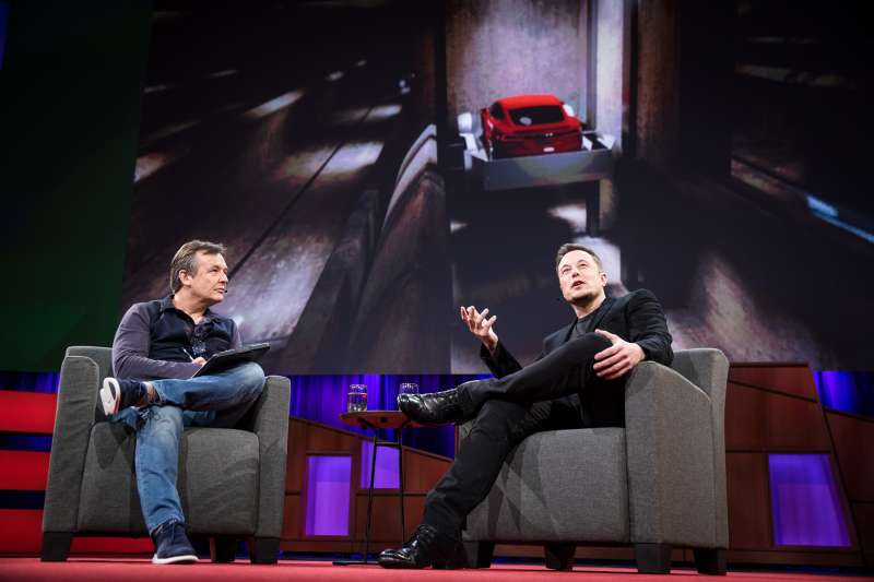 Chris Anderson interviews Elon Musk at TED2017 in Vancouver.