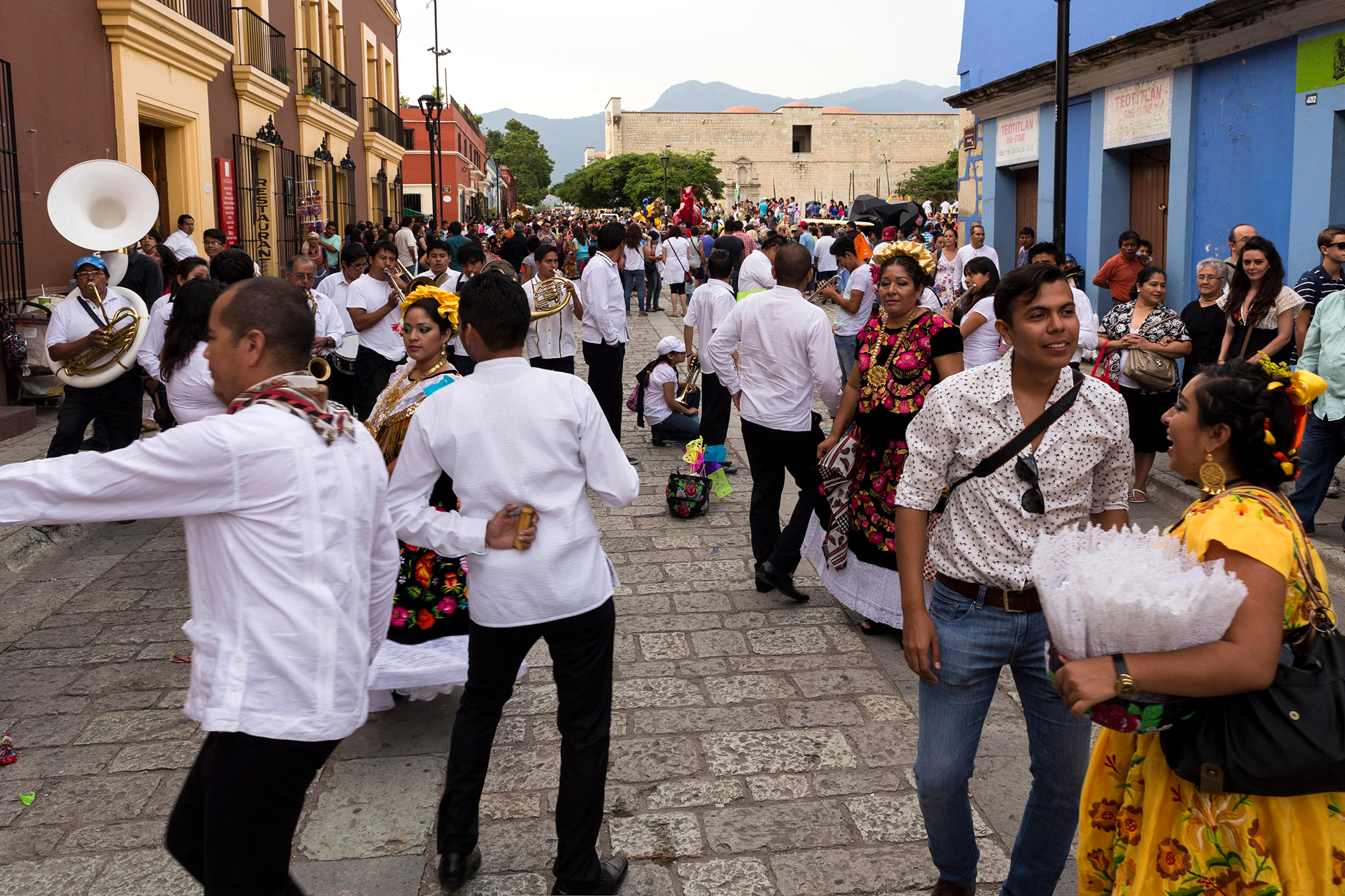 People playing and dancing in Oaxaca's Zocalo, Mexico