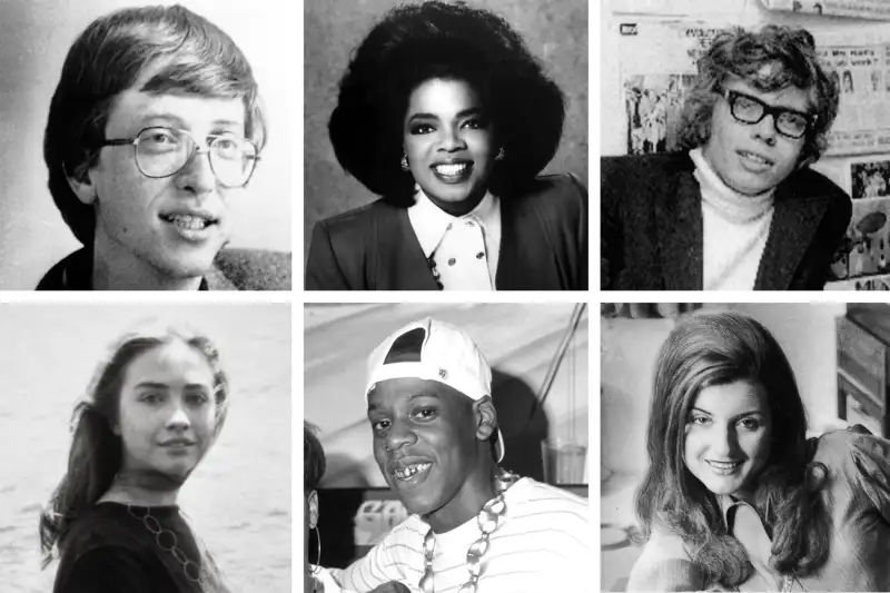 (clockwise from top left) Bill Gates, Oprah Winfrey, Richard Branson, Arianna Huffington, Jay-Z, Hillary Clinton