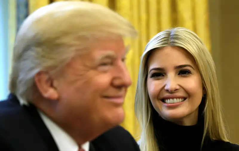 U.S. President Donald Trump and his daughter Ivanka hold a video conference call with Commander Peggy Whitson and Flight Engineer Jack Fischer of NASA on the International Space Station from the Oval Office of the White House in Washington, U.S., April 24, 2017.