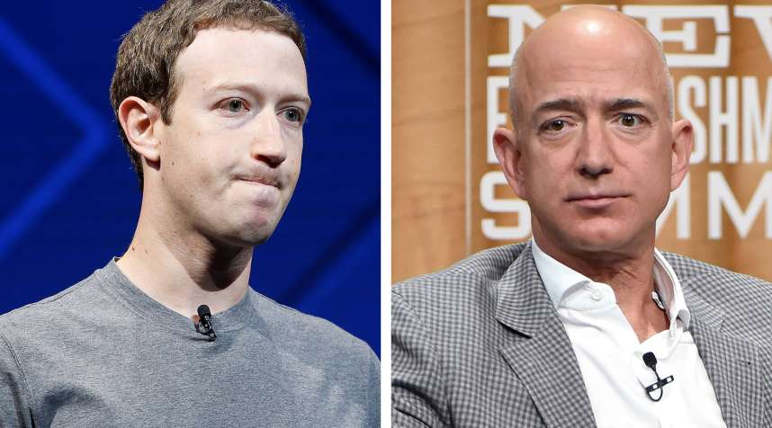 Facebook's Mark Zuckerberg (L) and Amazon founder and CEO Jeff Bezos.