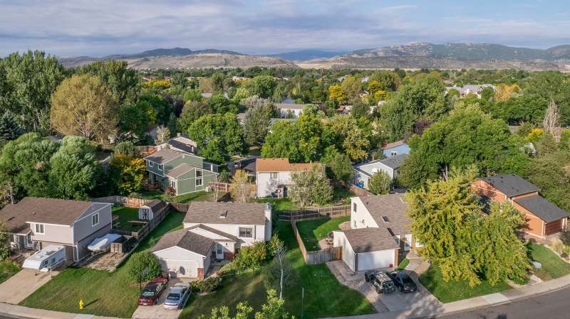 Aerial view of typical residential neighborhood along Front Range of Rocky Mountains in Fort Collins, Colorado, September 21, 2014.