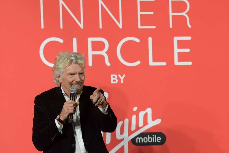 Virgin Group Founder Sir Richard Branson announces Virgin Mobile's new offer at an event in San Francisco.