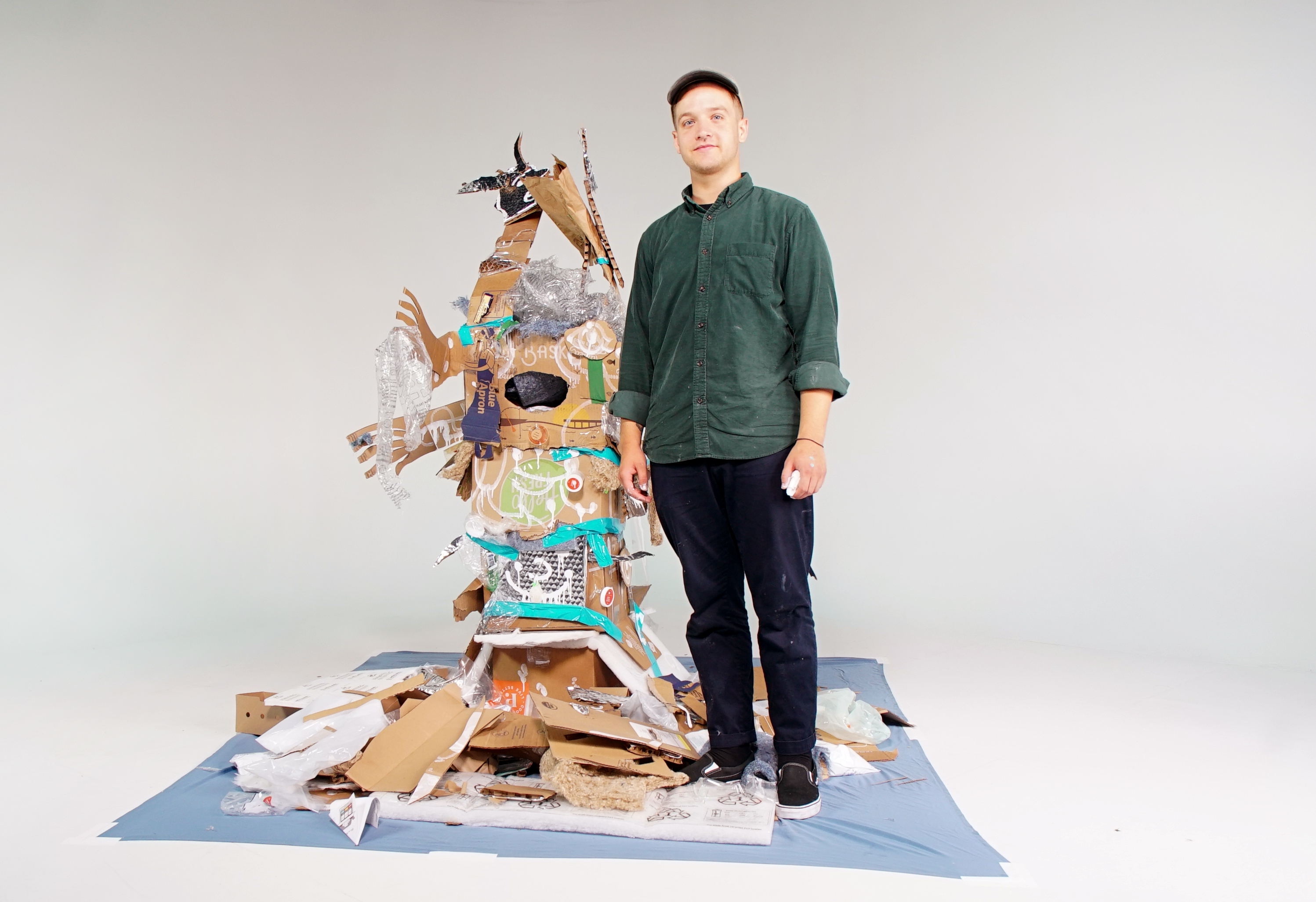 Watch an Artist Turn 66 Pounds of Meal-Kit Trash Into a 6-Foot Garbage Demon