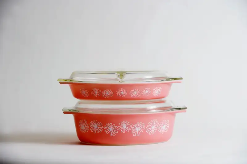 Pyrex Pink Daisy casserole dishes were first released in 1956.