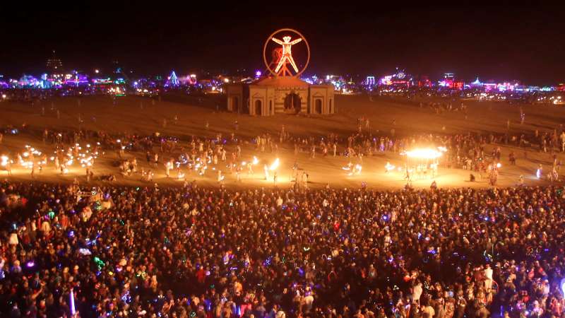 Participants fill the Playa as approximately 70,000 people from all over the world gather for the 30th annual Burning Man arts and music festival in the Black Rock Desert of Nevada, September 3, 2016.
