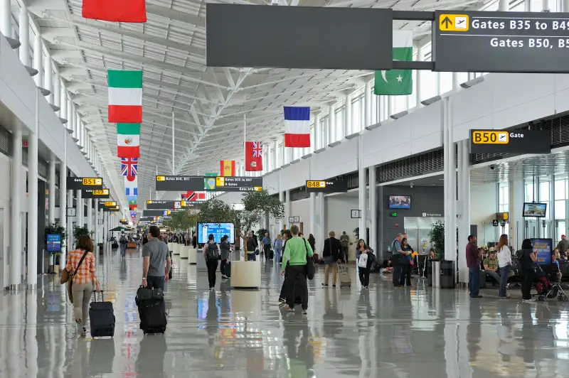 Terminal B Washington Dulles International Airport located in Loudon County Virginia USA