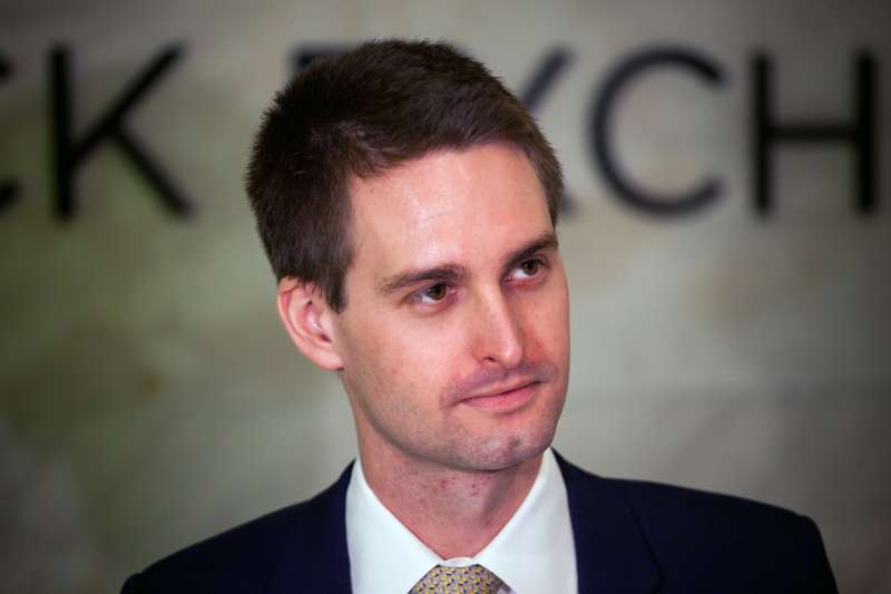 Evan Spiegel, co-founder and chief executive officer of Snap Inc., stands on the floor of the New York Stock Exchange (NYSE) during the company's initial public offering (IPO) on March 2, 2017.