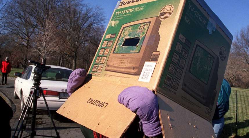 Wendy Shifrin of South Lee, MA. uses a box fitted with welder's glass to view a partial solar eclipse in New York's Central Park on Christmas day, Monday, Dec. 25, 2000.