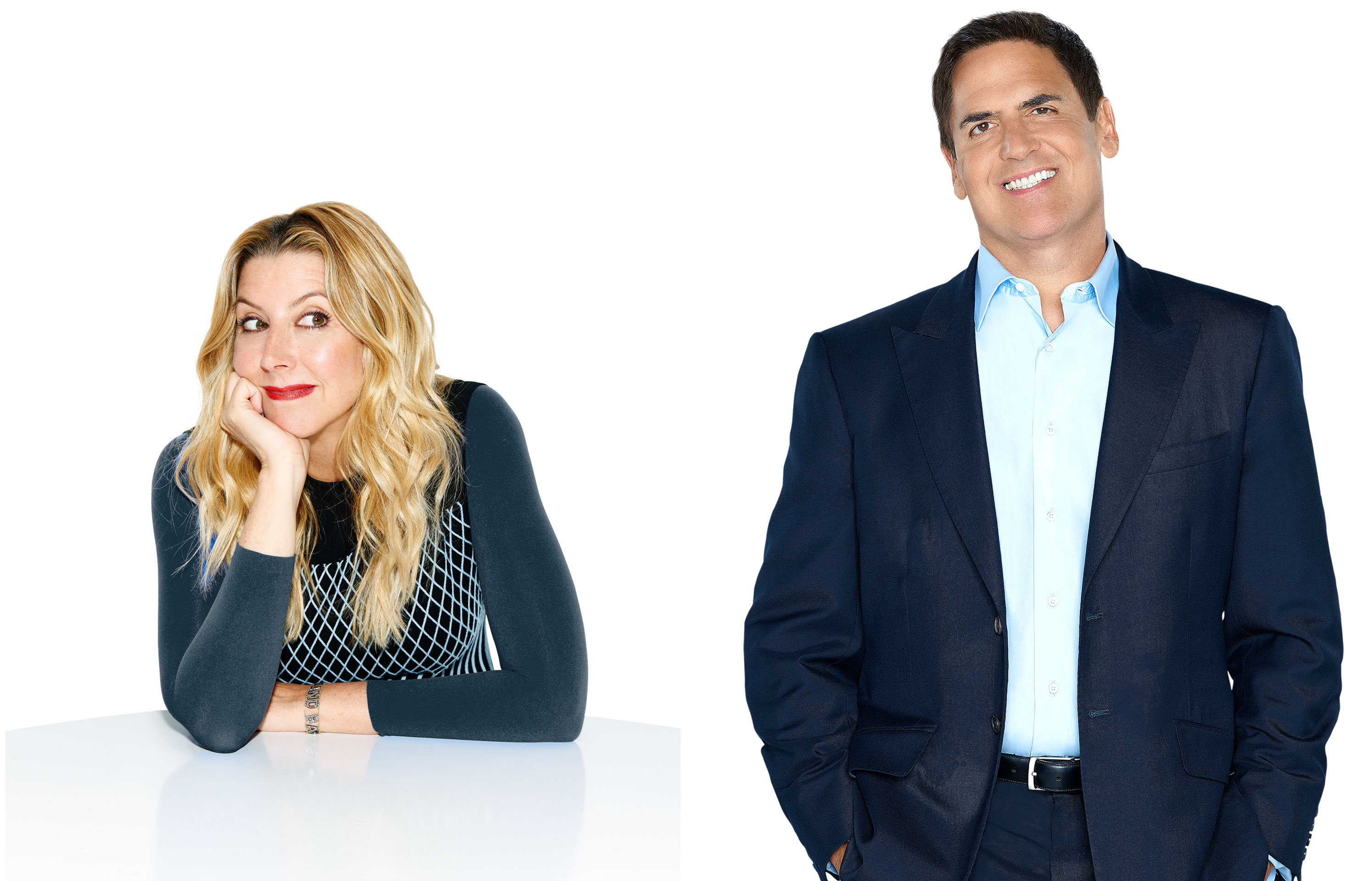Sara Blakely and Mark Cuban, two billionaires on ABC’s reality TV show Shark Tank.